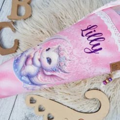 Schultüte Stoff + Tüll Monddrache Glitzer Regenbogen bunt   70cm 85cm   *personalisierbar und mit Kisseninlet
