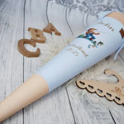 Schultüte Stoff Angler ABC Hellblau Beige 70cm 85cm   *personalisierbar und mit Kisseninlet