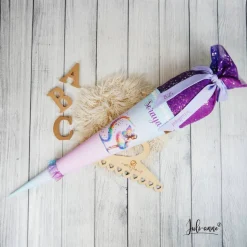 Schultüte Stoff Ballerina Fee Schmetterlinge Lila mint Rosa mit Tüll 70cm 85cm   *personalisierbar und mit Kisseninlet