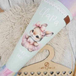 Schultüte Stoff Ballerina Hase Mint Rosa mit Tüll 70cm 85cm   *personalisierbar und mit Kisseninlet
