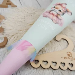 Schultüte Stoff Ballerina Hase Mint Rosa mit Tüll 70cm 85cm   *personalisierbar und mit Kisseninlet