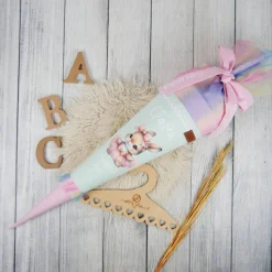 Schultüte Stoff Ballerina Hase Mint Rosa mit Tüll 70cm 85cm   *personalisierbar und mit Kisseninlet