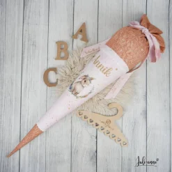 Schultüte Stoff Blumen Hase Rosa Gold Glitzer 70cm 85cm   *personalisierbar und mit Kisseninlet