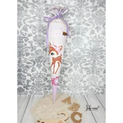 Schultüte Stoff Boho Reh Grau Flieder *personalisierbar und mit Kisseninlet