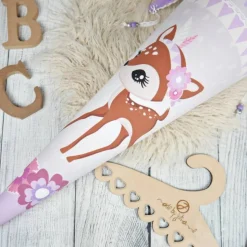 Schultüte Stoff Boho Reh Grau Flieder *personalisierbar und mit Kisseninlet