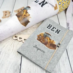 Schultüte Stoff Bulldozer Bagger Grau Gelb 70cm 85cm   *personalisierbar und mit Kisseninlet