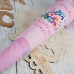 Schultüte Stoff Delfin mit Blumen Rosa Regenbogen Glitzer  Tüll 70cm 85cm   *personalisierbar und mit K