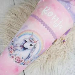 Schultüte Stoff Einhorn & Regenbogen Rosa - Flieder *personalisierbar und mit Kisseninlet