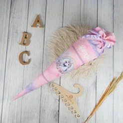 Schultüte Stoff Einhorn & Regenbogen Rosa - Flieder *personalisierbar und mit Kisseninlet