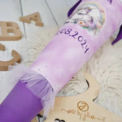 Schultüte Stoff Einhorn Lila Flieder  mit Tüll 70cm 85cm   *personalisierbar und mit Kisseninlet