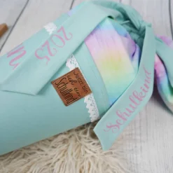 Schultüte Stoff Einhorn Regenbogen Mint Bunt 70cm 85cm   *personalisierbar und mit Kisseninlet