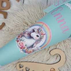 Schultüte Stoff Einhorn Regenbogen Mint Bunt 70cm 85cm   *personalisierbar und mit Kisseninlet