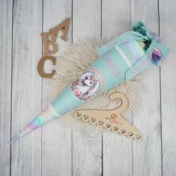 Schultüte Stoff Einhorn Regenbogen Mint Bunt 70cm 85cm   *personalisierbar und mit Kisseninlet