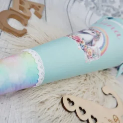 Schultüte Stoff Einhorn Regenbogen Mint Bunt 70cm 85cm   *personalisierbar und mit Kisseninlet