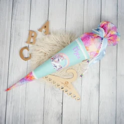 Schultüte Stoff Einhorn Regenbogen Mint bunte Blumen 70cm 85cm   *personalisierbar und mit Kisseninlet