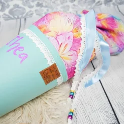 Schultüte Stoff Einhorn Regenbogen Mint bunte Blumen 70cm 85cm   *personalisierbar und mit Kisseninlet