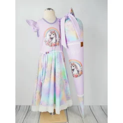 Schultüte Stoff Einhorn Regenbogen bunt Flieder 70cm 85cm   *personalisierbar und mit Kisseninlet