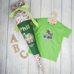 Schultüte Stoff l 70cm 85cm Monstertruck Dino Grün  *personalisierbar und mit Kisseninlet