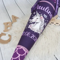 Schultüte Stoff Lila Schuppen mit Einhorn Ergobag Perlentauchbär 70cm 85cm   *personalisierbar und mit Kissen