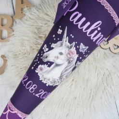 Schultüte Stoff Lila Schuppen mit Einhorn Ergobag Perlentauchbär 70cm 85cm   *personalisierbar und mit Kissen