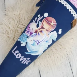 Schultüte Stoff Meerjungfrau Unterwasser Lila Blau 70cm 85cm   *personalisierbar und mit Kisseninlet