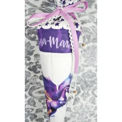 Schultüte Stoff mit Pegasus in Lila *personalisierbar und mit Kisseninlet