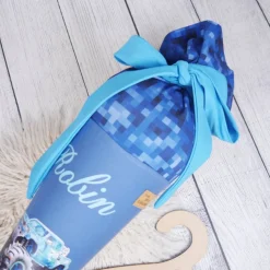 Schultüte Stoff Monstertruck Türkis Pixel 70cm 85cm   *personalisierbar und mit Kisseninlet