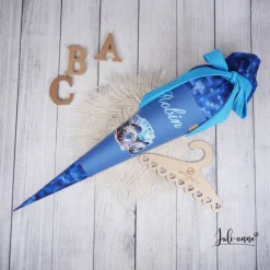 Schultüte Stoff Monstertruck Türkis Pixel 70cm 85cm   *personalisierbar und mit Kisseninlet