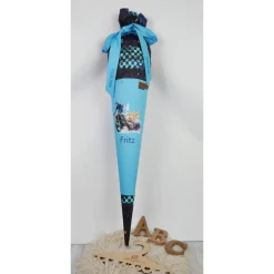Schultüte Stoff Motocross Türkis Blau  70cm 85cm   *personalisierbar und mit Kisseninlet