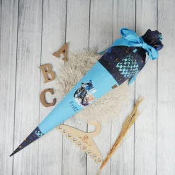 Schultüte Stoff Motocross Türkis Blau  70cm 85cm   *personalisierbar und mit Kisseninlet