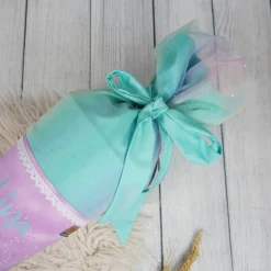 Schultüte Stoff Pferd Türkis Lila  mit Tüll 70cm 85cm   *personalisierbar und mit Kisseninlet