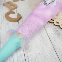 Schultüte Stoff Pferd Türkis Lila  mit Tüll 70cm 85cm   *personalisierbar und mit Kisseninlet