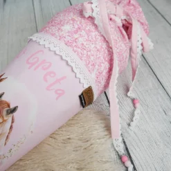 Schultüte Stoff Pferde Rosa Glitzer 70cm   *personalisierbar und mit Kisseninlet