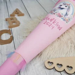 Schultüte Stoff Rainbow Unicorn mit Tüll 70cm 85cm   *personalisierbar und mit Kisseninlet