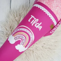 Schultüte Stoff Regenbogen Beere Pink 70cm 85cm   *personalisierbar und mit Kisseninlet