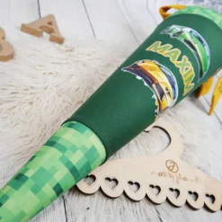 Schultüte Stoff Rennauto Lamborghini Grün Gelb 70cm 85cm   *personalisierbar und mit Kisseninlet