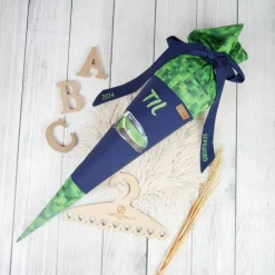 Schultüte Stoff Rennwagen Lamborghini Grün Blau 70cm 85cm   *personalisierbar und mit Kisseninlet