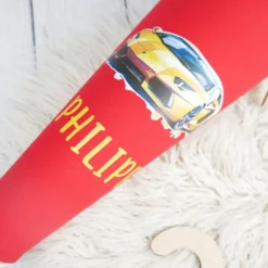 Schultüte Stoff Rennwagen Lamborghini Gold Rot 70cm 85cm   *personalisierbar und mit Kisseninlet