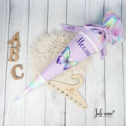 Schultüte Stoff Schmetterling Flieder Bunt 70cm 85cm   *personalisierbar und mit Kisseninlet