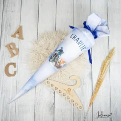 Schultüte Stoff Tie Dye Blau Motocross *personalisierbar und mit Kisseninlet