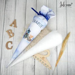 Schultüte Stoff Tie Dye Blau Motocross *personalisierbar und mit Kisseninlet