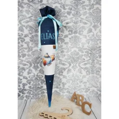 Schultüte Stoff Weltall Raumschiff *personalisierbar und mit Kisseninlet