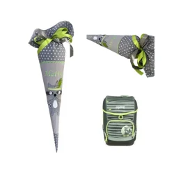 Schultüte Waschbär in grau, Schultüte Stoff mit Namen für Jungen & Mädchen