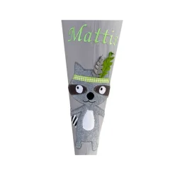 Schultüte Waschbär in grau, Schultüte Stoff mit Namen für Jungen & Mädchen