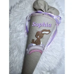 Schultüte Zuckertüte Leinen Hase Regenbogen personalisierbar - kurzfristig lieferbar