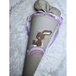 Schultüte Zuckertüte Leinen Hase Regenbogen personalisierbar - kurzfristig lieferbar