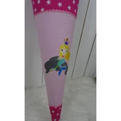 Schultüte, Zuckertüte, Meerjungfrau auf Delfin auf Wunsch mit Namen und Einschulungstag bestickt  70 cm Länge