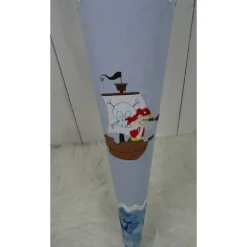 Schultüte, Zuckertüte, Piratenschiff auf Wunsch mit Namen und Einschulungstag bestickt  70 cm Länge