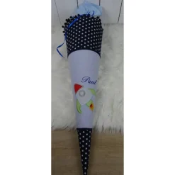 Schultüte, Zuckertüte, Rakete auf Wunsch mit Namen und Einschulungstag bestickt 70 cm Länge
