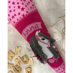 Schultüte, Zuckertüte, Schulstart, Pferd, Pferdekopf, Blumen,genäht, mit Namen, personalisierbar, Einschulung, Kinder